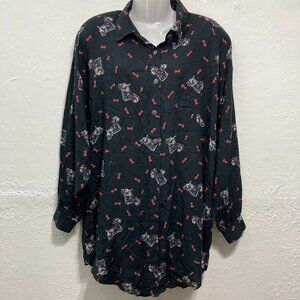 Vintage Stephanie Thomas Sport Button up Shirt Long Sleeve Terrier Dog Black 14